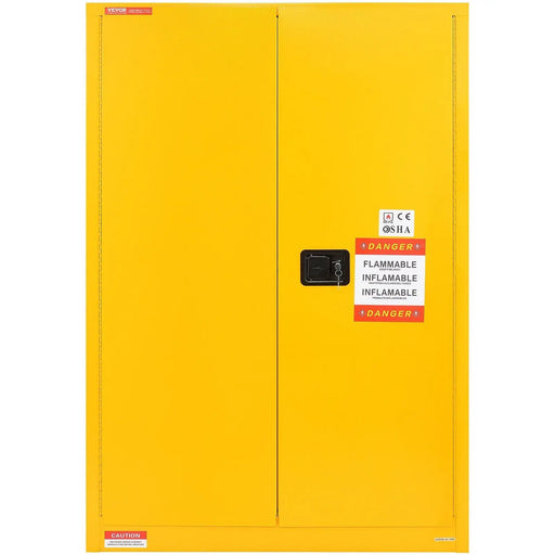 VEVOR Flammable Safety Cabinet, 45 Gal, Cold-Rolled Steel Flammable Liquid Storage Cabinet, 42.9 x 18.1 x 65.2 in Explosion Proof with 2 Adjustable Shelves 2 Manual Doors for Industrial Use, Yellow, DOBA-CF45