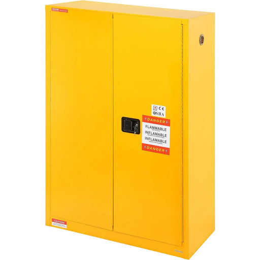 VEVOR Flammable Safety Cabinet, 45 Gal, Cold-Rolled Steel Flammable Liquid Storage Cabinet, 42.9 x 18.1 x 65.2 in Explosion Proof with 2 Adjustable Shelves 2 Manual Doors for Industrial Use, Yellow, DOBA-CF45