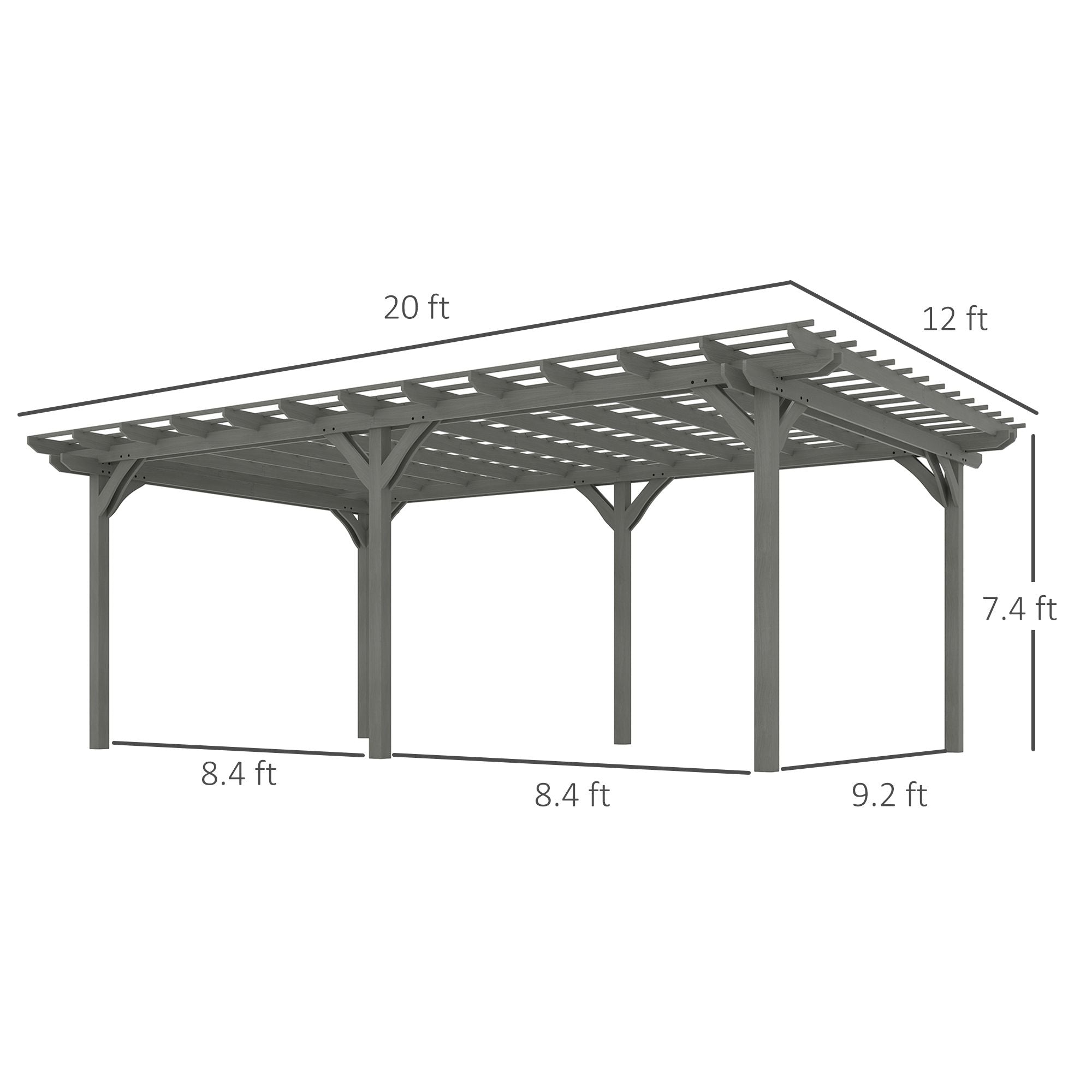 12' x 20' Wooden Pergola Gazebo with Grape Trellis for Climbing Plants, Gray, Outsunny, DOBA-PG1220-specifications-image