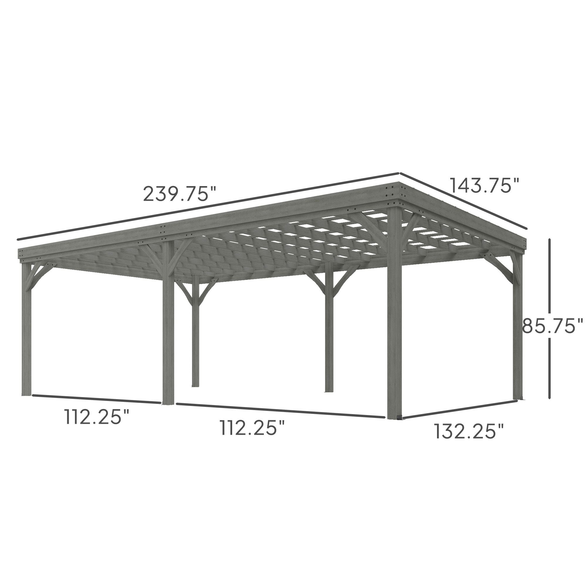 12' x 20' Wooden Pergola Gazebo with Grape Trellis & Concrete Anchors, Gray, DOBA-WPG1220-specifications-image
