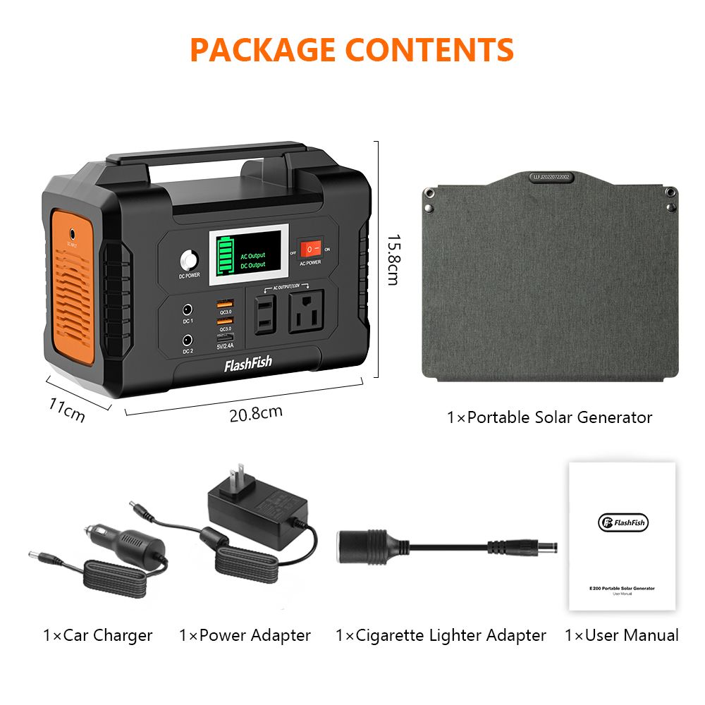 200W Portable Power Station with 60W ETFE Solar Panel, FlashFish, DOBA-PS200P-specifications-image