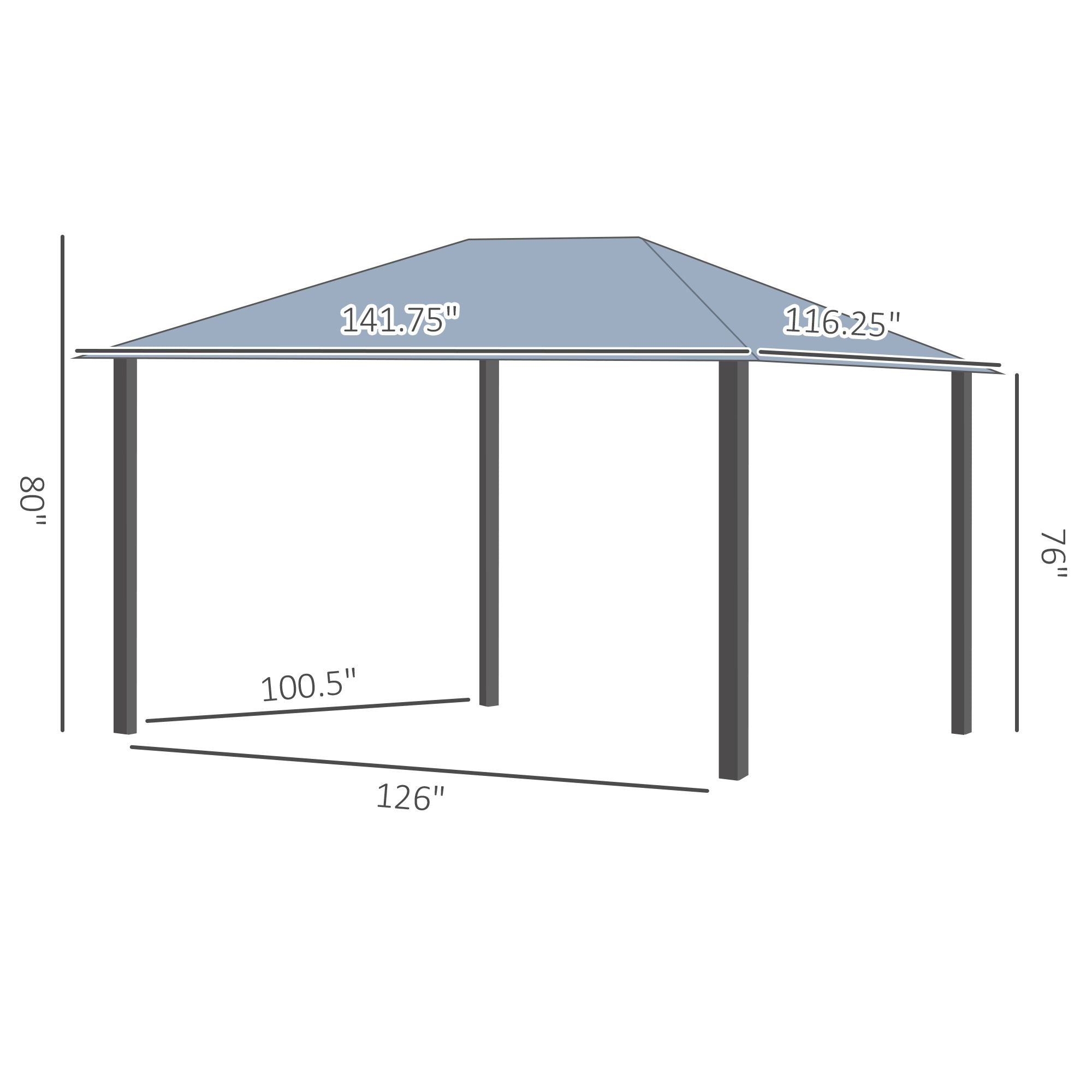 10' x 12' Hardtop Gazebo with Polycarbonate Roof & Netting, Gray, DOBA-GZ1012-specifications-image