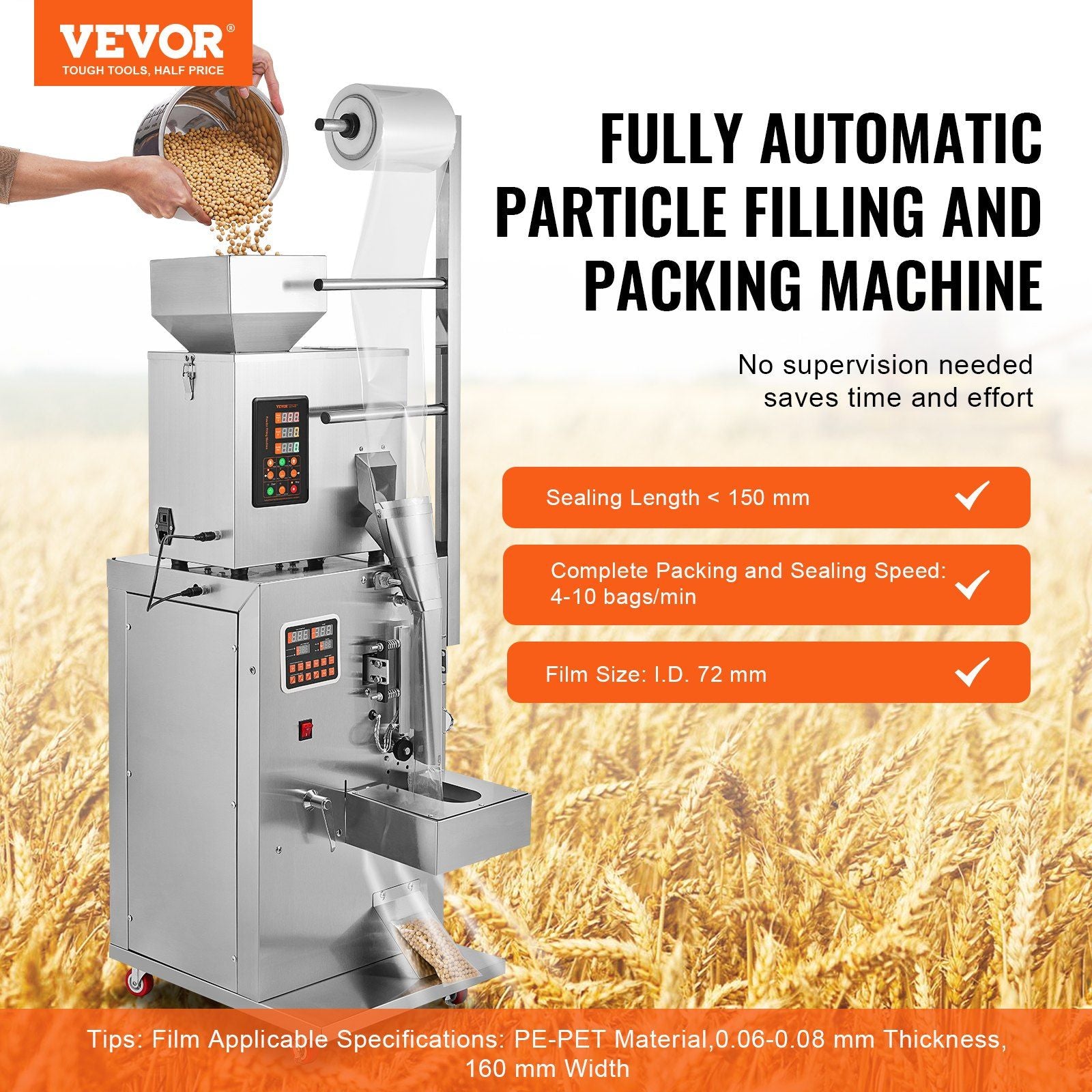 Automatic Particle Packaging Machine, 1–100 g (0.002–0.22 lbs) Filling Range, Multi-Function Pouch Powder Weighing & Packing System for Tea, Seeds, Grains & Flour, DOBA-PM100-description-image