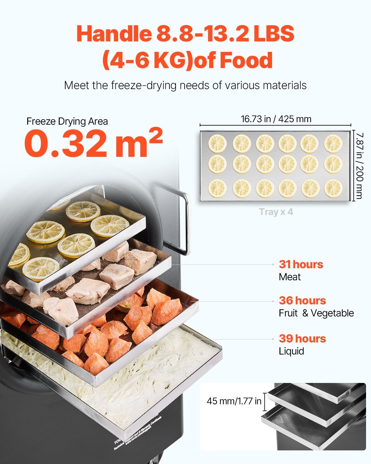 Vacuum Freeze Dryer 8.8–13.2 lb 4-Tray Food Freeze Drying Machine, Black, VEVOR, DOBA-FD413B-description-image