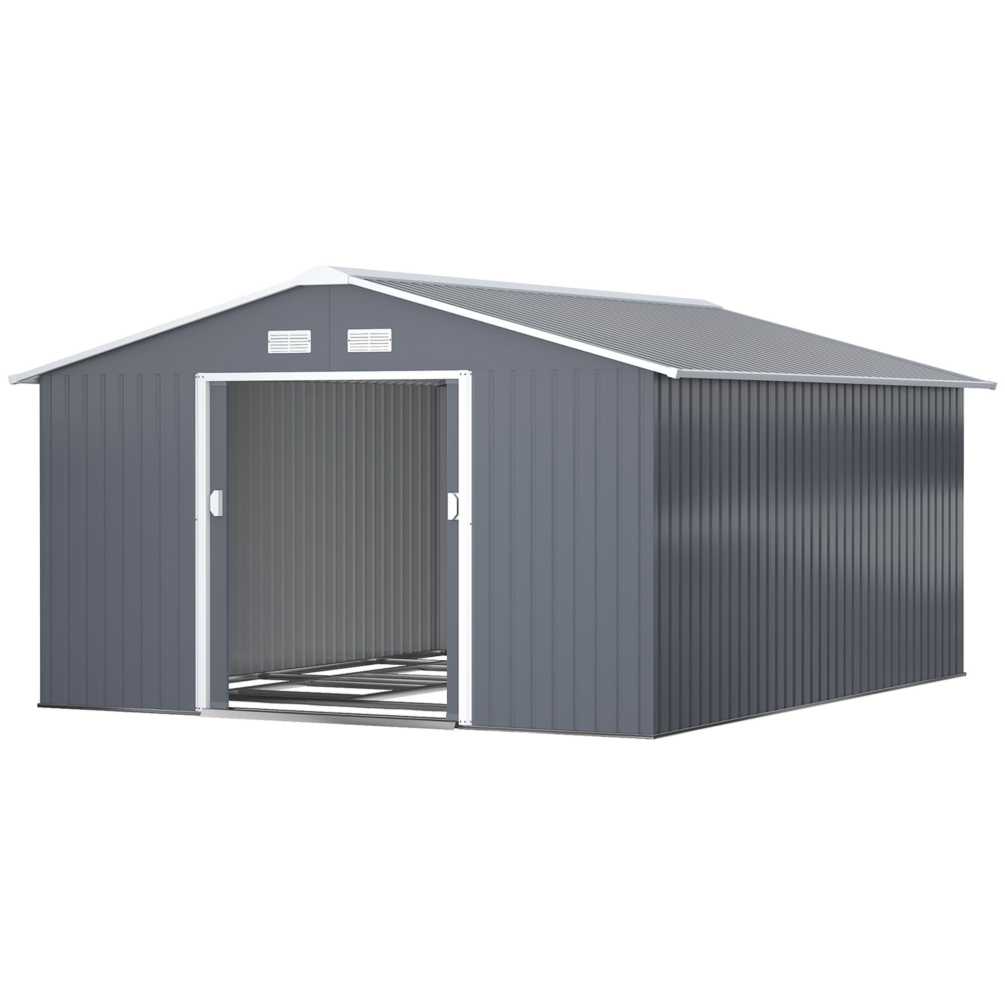 12.6' x 11' Metal Storage Shed with Double Sliding Doors & Air Vents, Outsunny, DOBA-SH12611-shipping-info-image