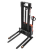 Full Electric Pallet Stacker, 3300 lbs Capacity, Pallet Lift Stacker Forklift with Straddle Legs & Forks, 127.6 Inches Lifting Height & 8.66-31.1 Inches Adjustable Fork Width, Orange & Black