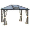 10' x 12' Hardtop Gazebo with Polycarbonate Roof & Netting, Gray, DOBA-GZ1012
