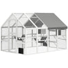 110" Wooden Outdoor Catio with Waterproof Cover, 2 Condos & 6 Platforms, White, DOBA-CAT110W