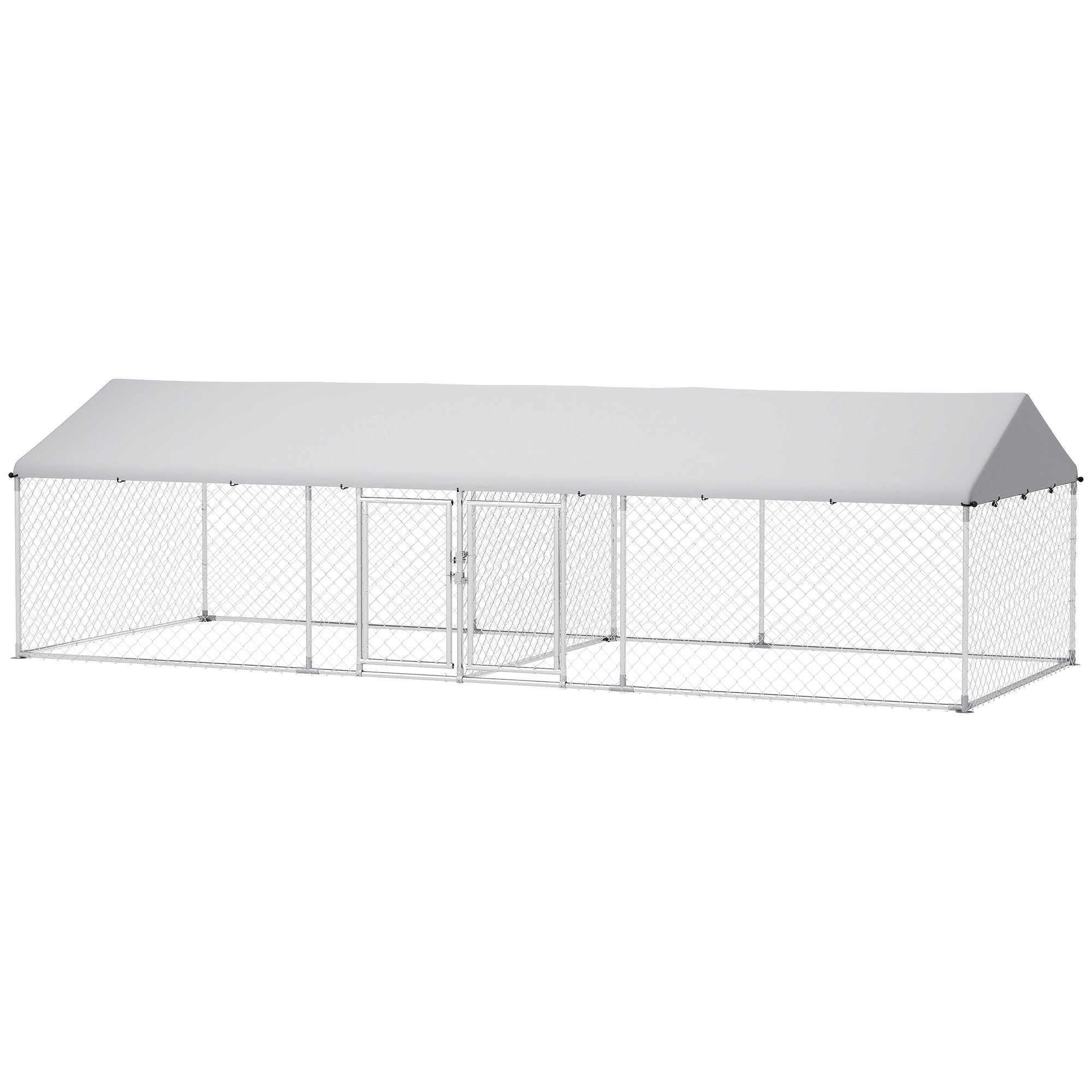 19.7' x 7.5' Two-Room Outdoor Dog Kennel with Roof & Secure Lock, PawHut, DOBA-DK20TR-shipping-info-image