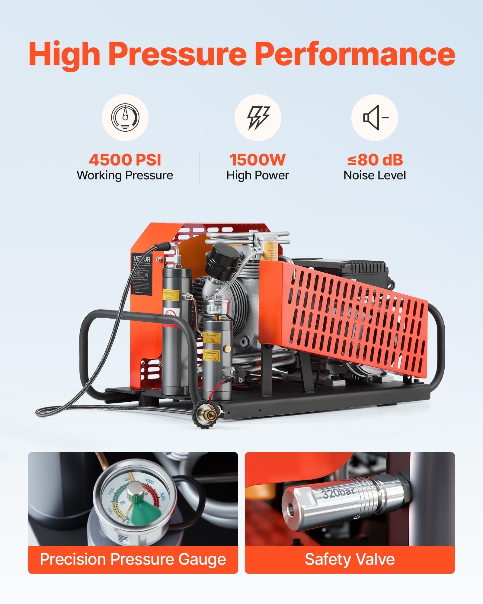 4500 PSI (30 MPa) PCP Air Compressor, 60 L/min Four-Cylinder, Auto Stop with Fan Cooling System, for Scuba Tanks & Paintball, DOBA-PCP4500-description-image