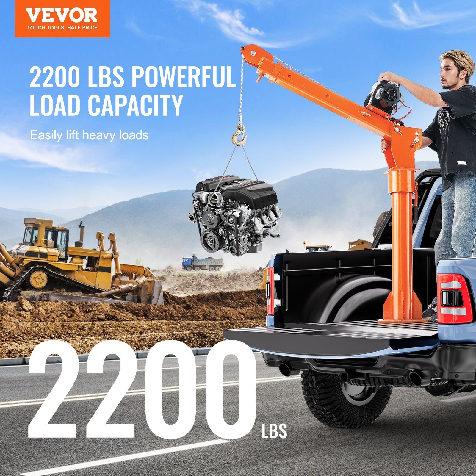 2200 lbs Electric Pickup Truck Crane, 360° Swivel Hoist Lift, Heavy-Duty Truck-Mounted Lifting Arm, DOBA-CH2200-description-image