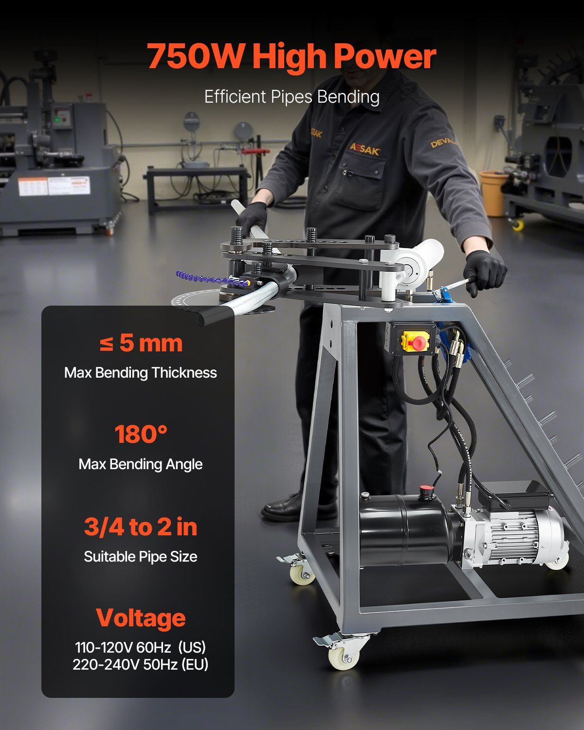 750W Electric Tube Bending Machine, Hydraulic Pipe Bender with 6L Cylinder, Heavy-Duty Tubing Forming Tool, DOBA-TB750-description-image