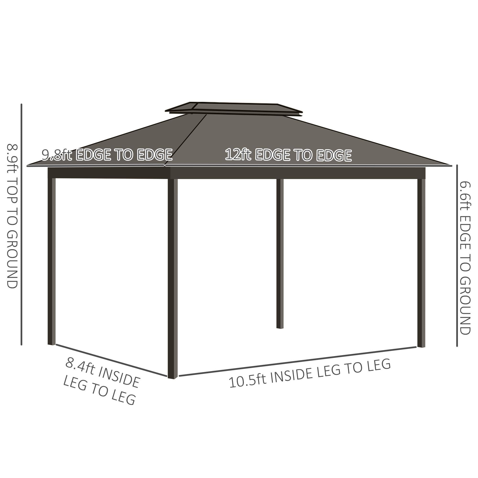 10' x 12' Hardtop Metal Gazebo with Curtains & Netting, Aluminum Frame, Outsunny, DOBA-GZ1012G-specifications-image