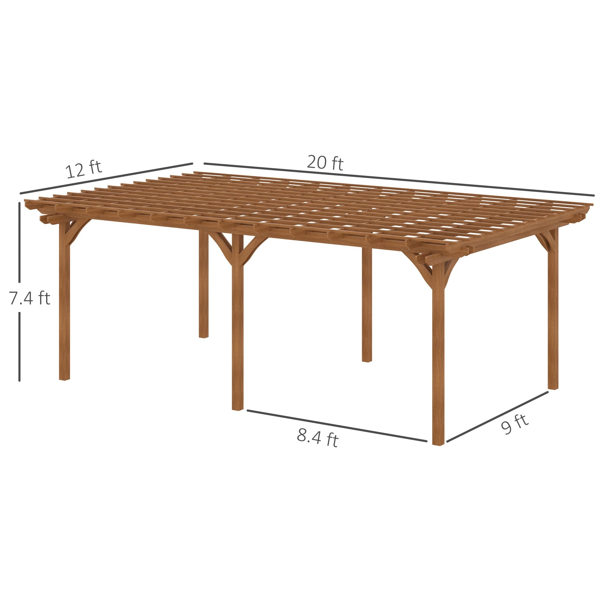 20' x 12' Wooden Pergola Gazebo with Grape Trellis Design for Garden & Patio, DOBA-WPG2012-specifications-image