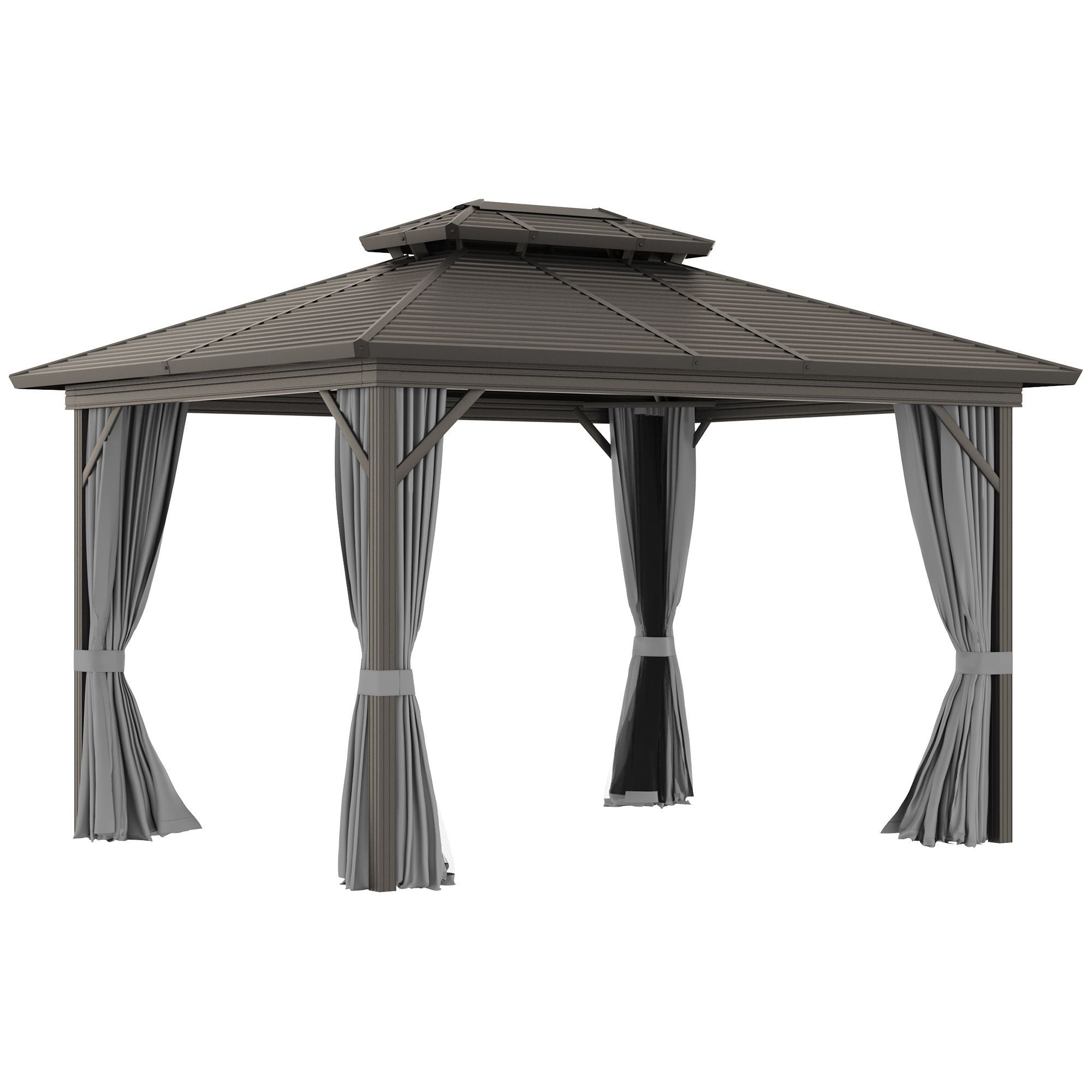10' x 12' Hardtop Metal Gazebo with Curtains & Netting, Aluminum Frame, Outsunny, DOBA-GZ1012G-shipping-info-image