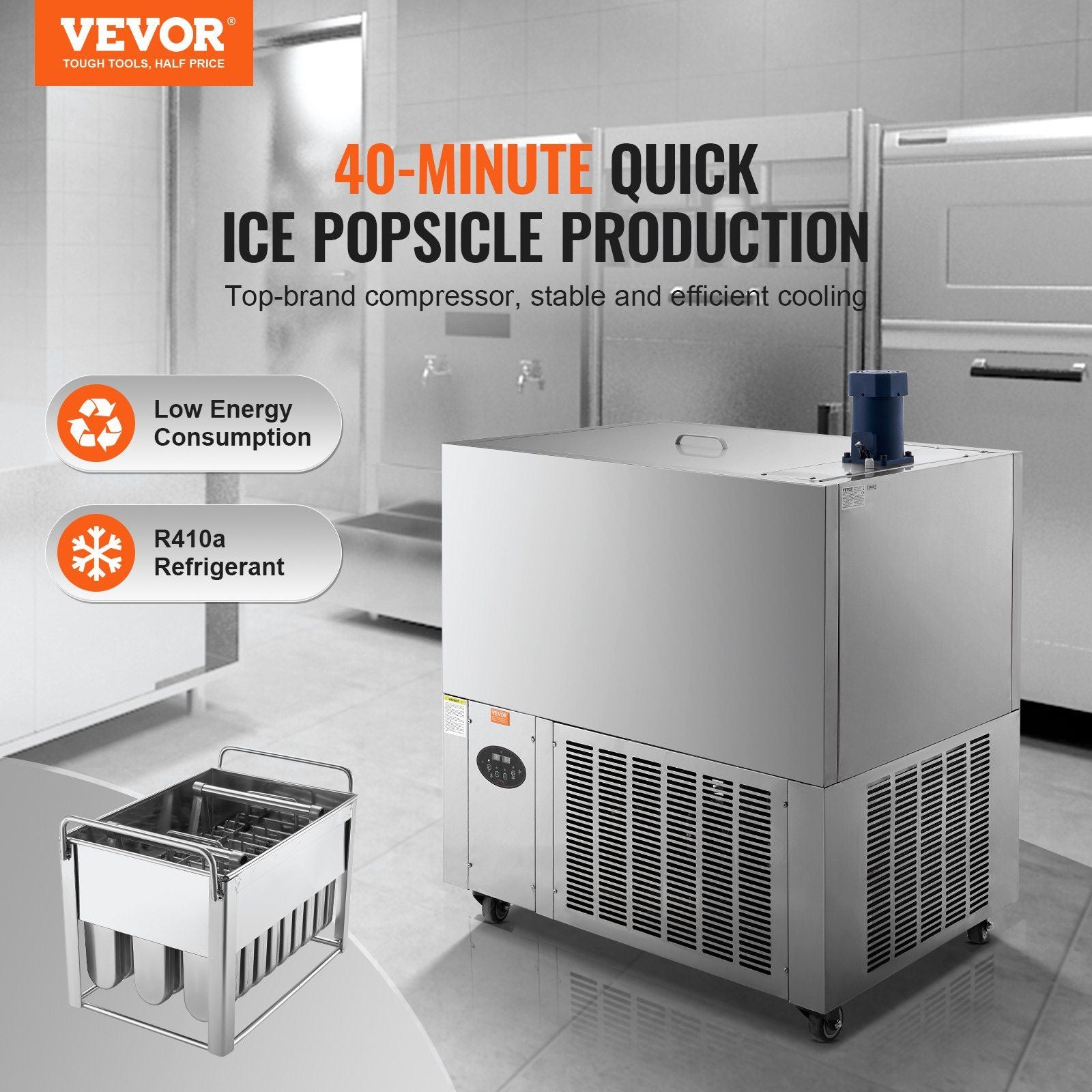 120 PCS Commercial Popsicle Machine, 4-Mold Ice Pops Making Set, Heavy-Duty Stainless Steel Freezing Unit, DOBA-PM120-description-image