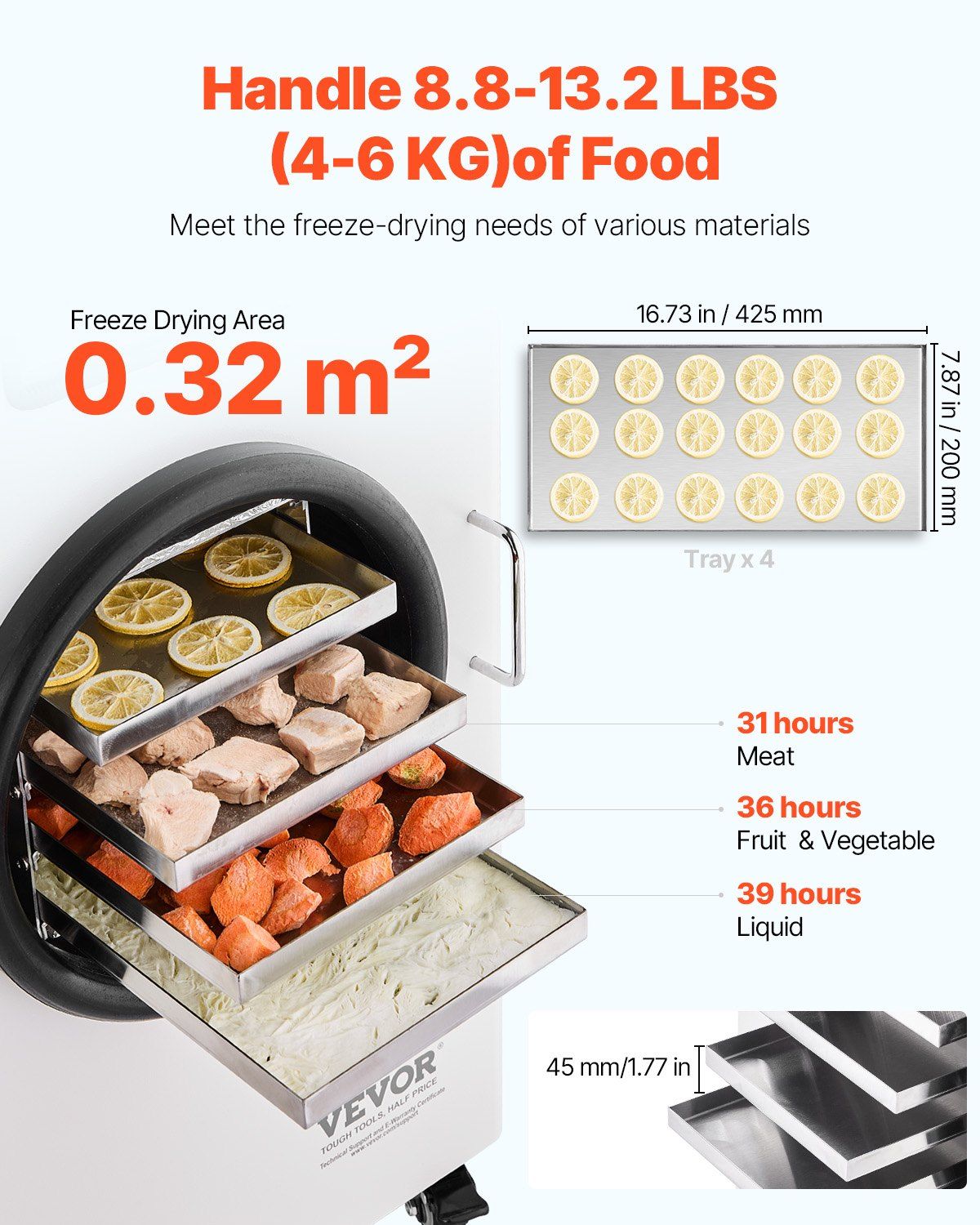 Vacuum Freeze Dryer Machine 8.8–13.2 lb Capacity with 4 Trays & Vacuum Pump, White, VEVOR, DOBA-FD413-description-image