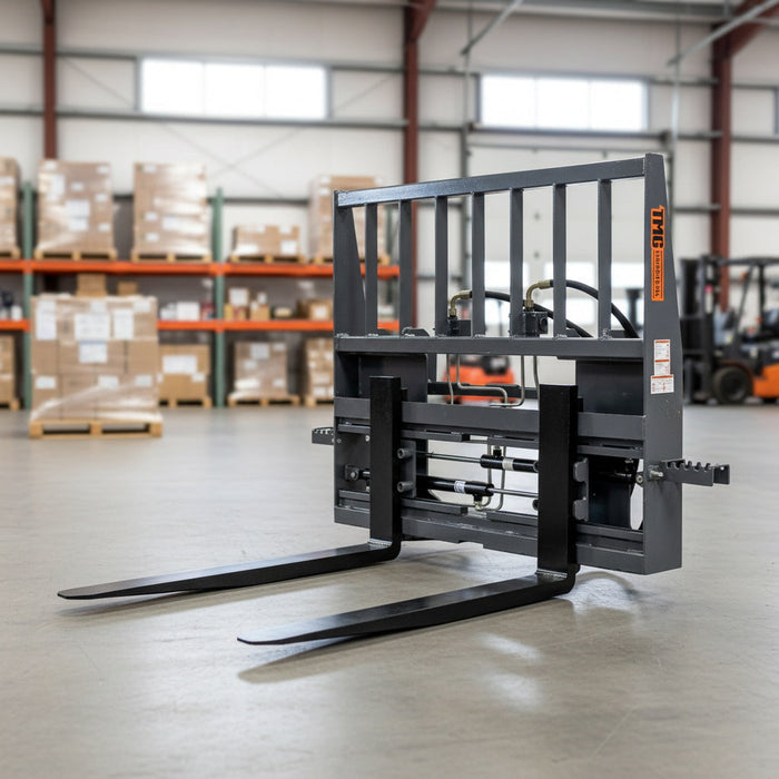 60" Pallet Fork for Skid Steer, Heavy Duty Class II Forks, Hydraulic Side Shift, 4,200 lbs Capacity and Wide Guard, TMG-SPF60S
