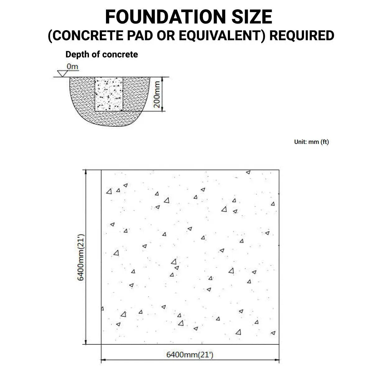 Foundation size diagram for the TMG-GH2020-V2 20 ft x 20 ft tunnel greenhouse