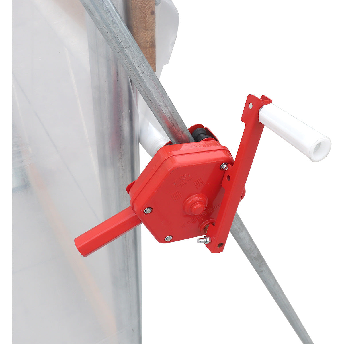 Hand crank detail for rolling up the side ventilation wall on the TMG-GH2020-V2 greenhouse