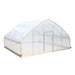 Opposite rear angle of TMG-GH2020-V2 greenhouse with galvanized frame and transparent cover