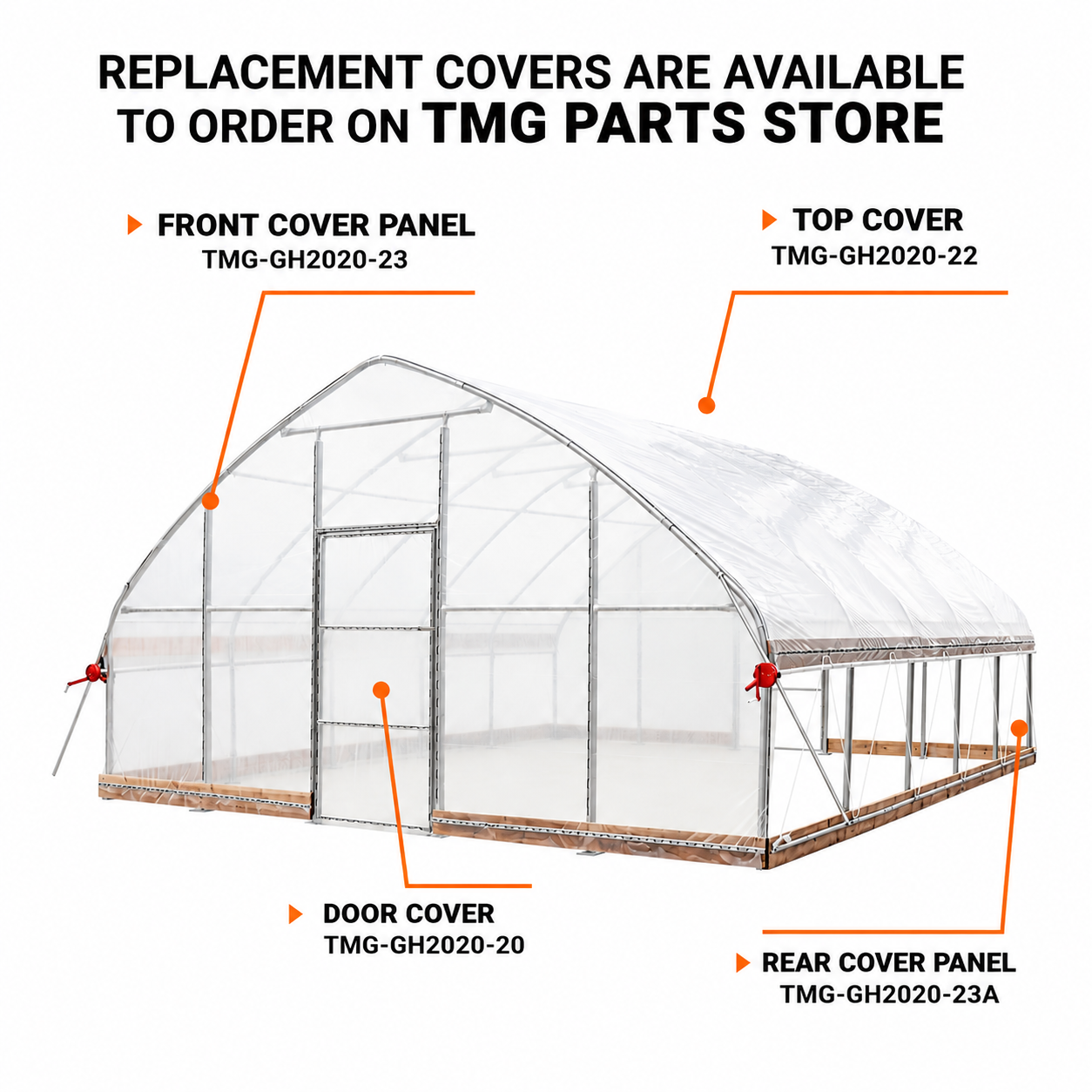 Replacement cover panel diagram for the TMG-GH2020-V2 tunnel greenhouse