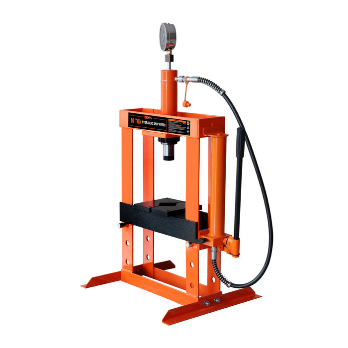 TMG Industrial 10 Ton Capacity Hydraulic Shop Press, Long Lever Manual Operation, 3 Bed Height Positions, TMG-ASP10