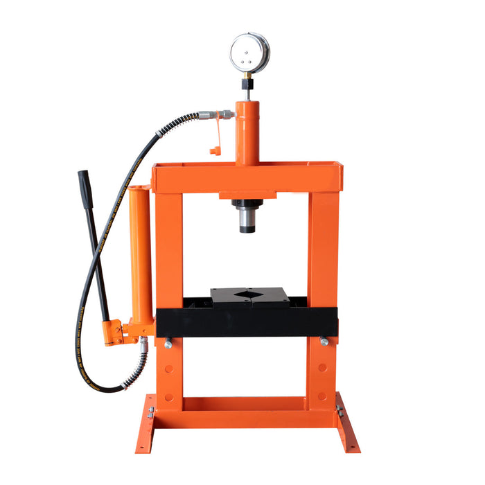 TMG Industrial 10 Ton Capacity Hydraulic Shop Press, Long Lever Manual Operation, 3 Bed Height Positions, TMG-ASP10