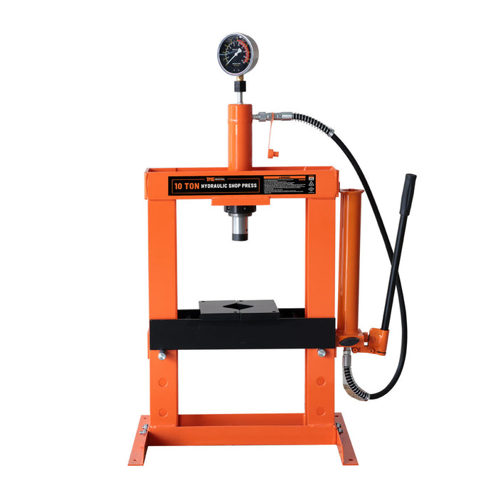 TMG Industrial 10 Ton Capacity Hydraulic Shop Press, Long Lever Manual Operation, 3 Bed Height Positions, TMG-ASP10