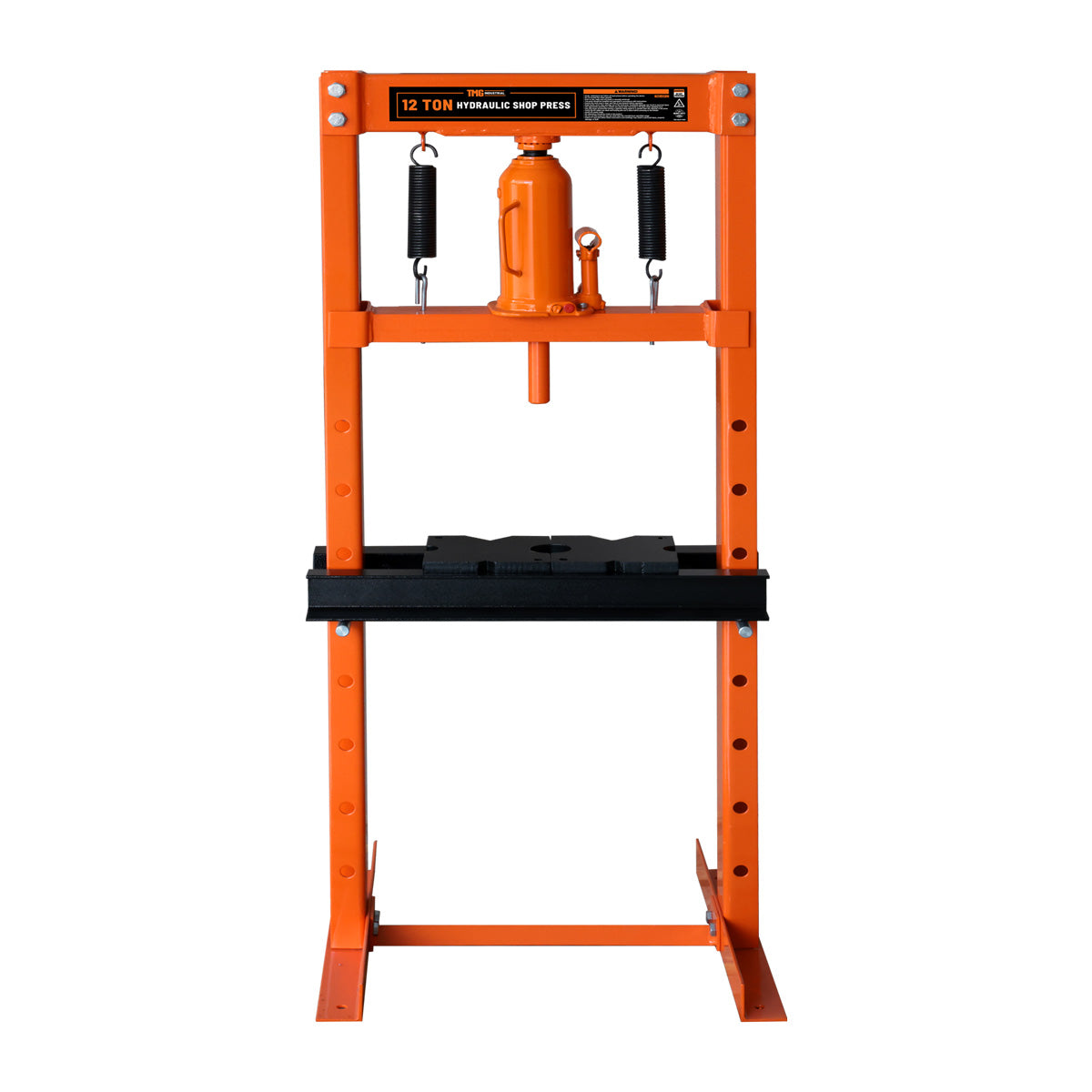 TMG Industrial 12 Ton Capacity Hydraulic Shop Press, H-Frame, Hand Crank Bottle Jack Pressing, 8 Bed Height Positions, TMG-ASP12