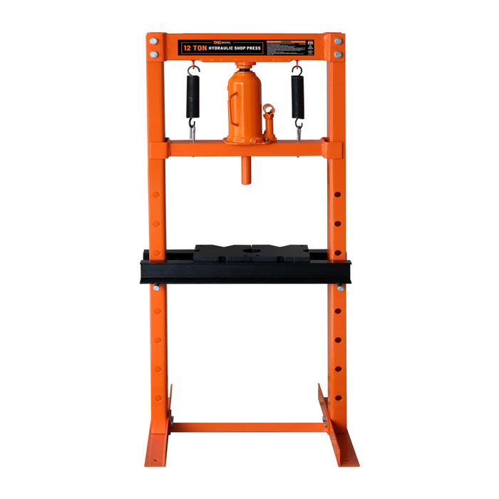 TMG Industrial 12 Ton Capacity Hydraulic Shop Press, H-Frame, Hand Crank Bottle Jack Pressing, 8 Bed Height Positions, TMG-ASP12