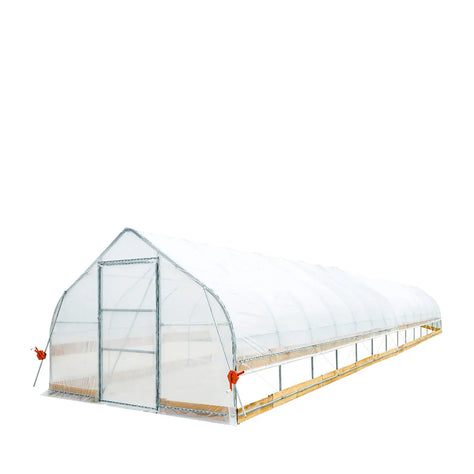 TMG Industrial 12' x 60' Tunnel Greenhouse Grow Tent w/6 Mil Clear EVA Plastic Film, Cold Frame, Hand Crank Roll-Up Sides, Peak Ceiling Roof, TMG-GH1260