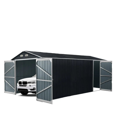 TMG Industrial 13’ x 20’ Metal Garage Shed with Double Front Doors, 7’9” Peak Height, Side Entry Door, 240 Sq-Ft Floor Space, TMG-MS1320A