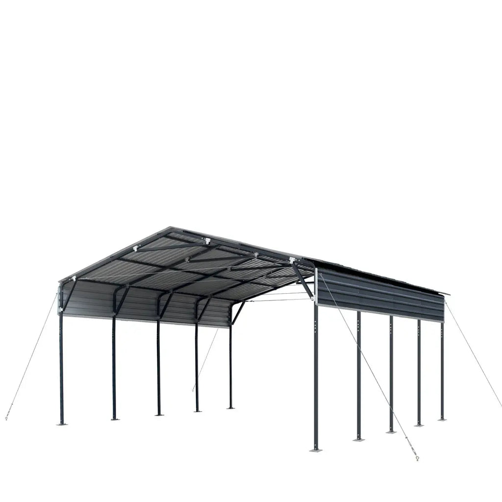 TMG 20' x 20' Metal Carport Shed with 10' Open Sides & Steel Panels