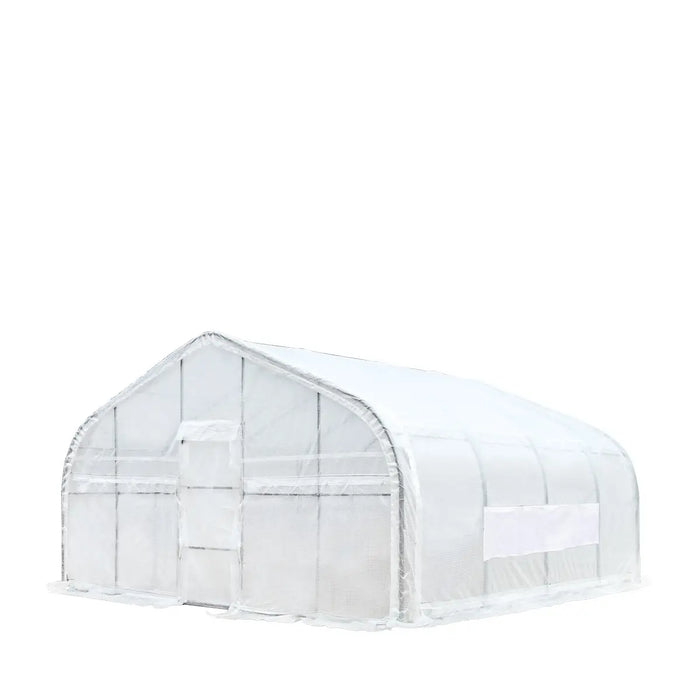 20x20 grow tent 20’ x 20’ Tunnel Greenhouse Grow Tent w/12 Mil Ripstop Leno Mesh Cover, Cold Frame, Roll-up Windows, Peak Ceiling Roof, TMG-GH2020