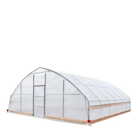 TMG Industrial 25' x 25' Tunnel Greenhouse Grow Tent w/6 Mil Clear EVA Plastic Film, Cold Frame, Hand Crank Roll-Up Sides, Peak Ceiling Roof, TMG-GH2525