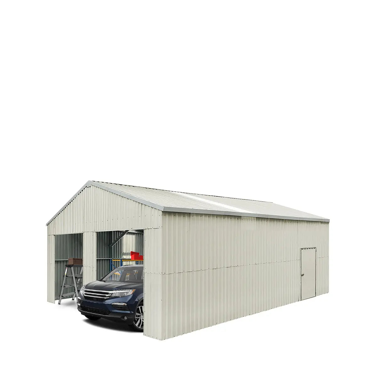 TMG Industrial 25’ x 33’ Double Garage Metal Barn Shed with Side Entry Door, 825 Sq-Ft Floor Space, 9’8” Eave Height, 27 GA Metal, Skylights, 4/12 Roof Pitch (Discontinued)