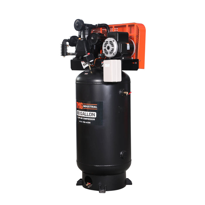 TMG Industrial 80 Gallon 7.5 HP Stationary Electric Air Compressor, 6 Min Fill Time, 230V Induction Motor, ASME Vertical Tank, TMG-ACE80