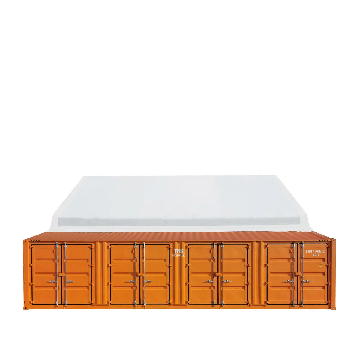 TMG Industrial 30' x 40' PVC Fabric Container Peak Roof Shelter with End Wall & Partial Front Drop Pro Series, Fire Retardant, Water Resistant, UV Protected, TMG-ST3041CVF