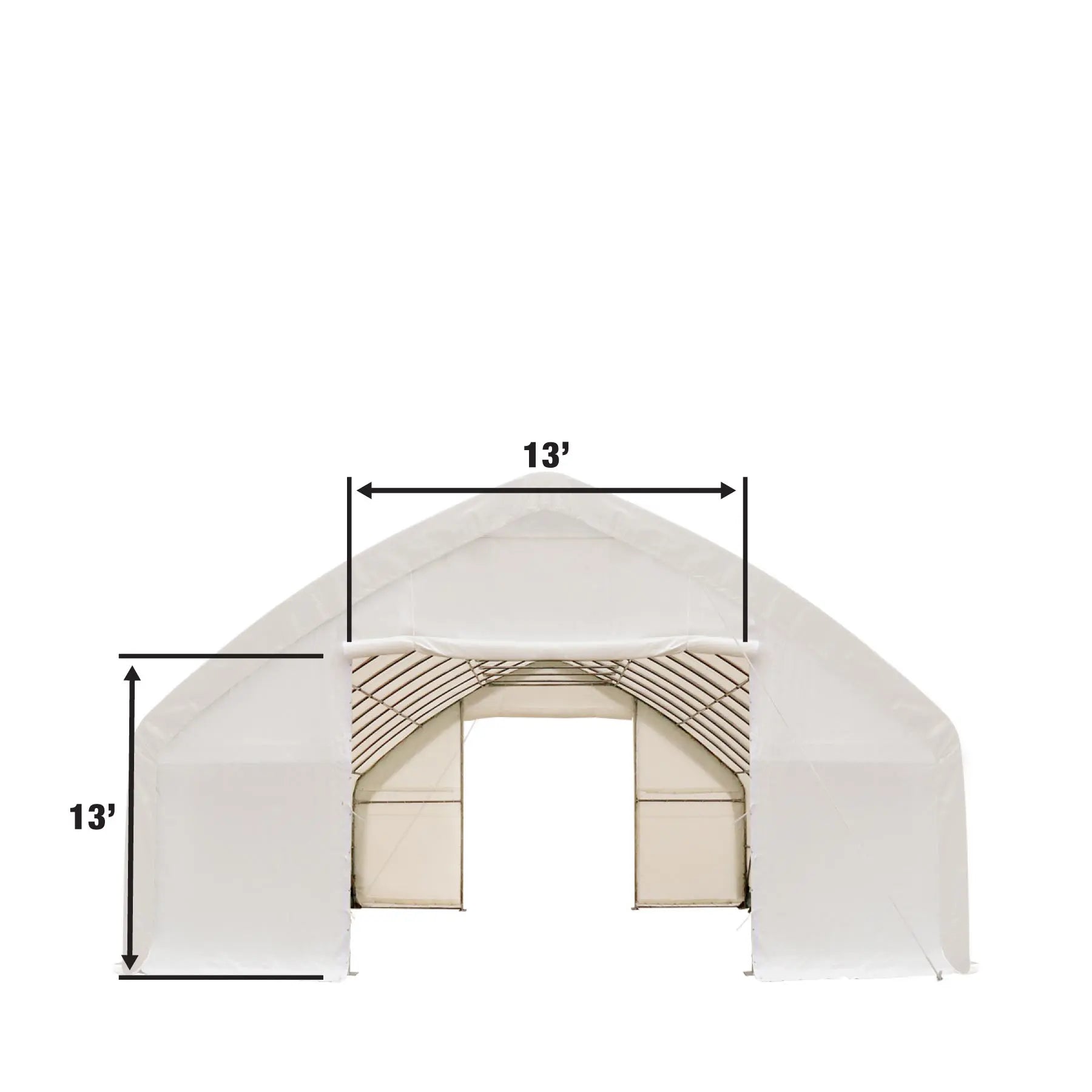 TMG Industrial 30' x 50' Straight Wall Peak Ceiling Storage Shelter with Heavy Duty 17 oz PVC Cover & Drive Through Doors, TMG-ST3050V