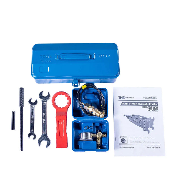 TMG Industrial 4-7 Ton Excavator/Backhoe Hydraulic Breaker, Quick Change (Q/C) Lugging, 2-3/4” Moil Point Chisel, 600 J Impact Energy, TMG-HB70Q