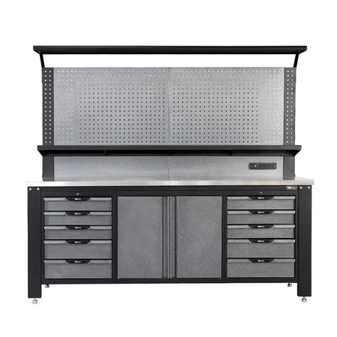 TMG Industrial 7’ Extreme Duty Steel Garage Workbench w/Pegboards, Adjustable Shelving, Power Outlets, USB Port, Magnetic Motion LED Lamps, TMG-WBC07 (Copy)