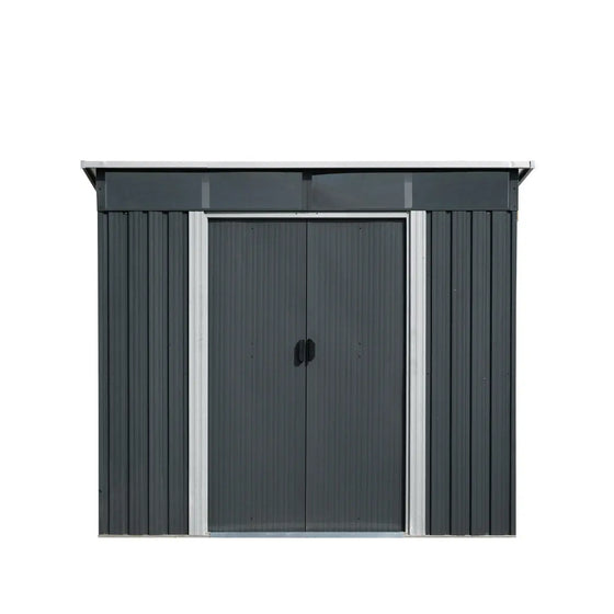 TMG Industrial 8’ x 9’ Galvanized Metal Pent Shed w/Skylight, 29 GA Corrugated Metal, 80” Peak Ceiling, TMG-MS0809P