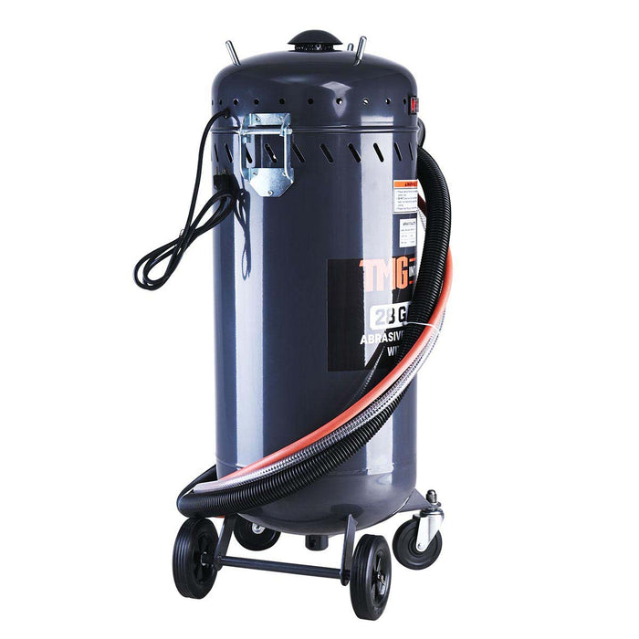 TMG Industrial 28 Gallon Abrasive Sandblaster w/Vacuum, 115 PSI, 22 CFM, 8’ Hose, 6” Rubber Wheels, TMG-ABC28