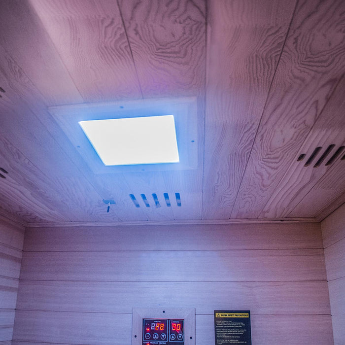 TMG LIVING Three Person Indoor Infrared Sauna Room, Natural Canadian Hemlock, Bluetooth Speakers, Tempered Glass Door, TMG-LSN30
