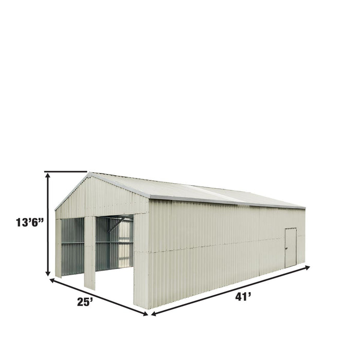 TMG Industrial 25’ x 41’ Double Garage Metal Barn Shed with Side Entry Door, 1025 Sq-Ft Floor Space, 9’8” Eave Height, 27 GA Metal, Skylights, 4/12 Roof Pitch, TMG-MS2541