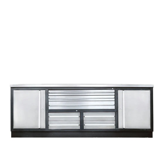 TMG Industrial Pro Series 7’ Stainless Steel Workbench, 7 Lockable Drawers, 2 Storage Cabinets, All-in-One Welded Frame, TMG-WB707S (Previously TMG-WB85S)