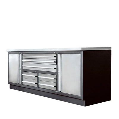 TMG Industrial Pro Series 7’ Stainless Steel Workbench, 7 Lockable Drawers, 2 Storage Cabinets, All-in-One Welded Frame, TMG-WB707S (Previously TMG-WB85S)