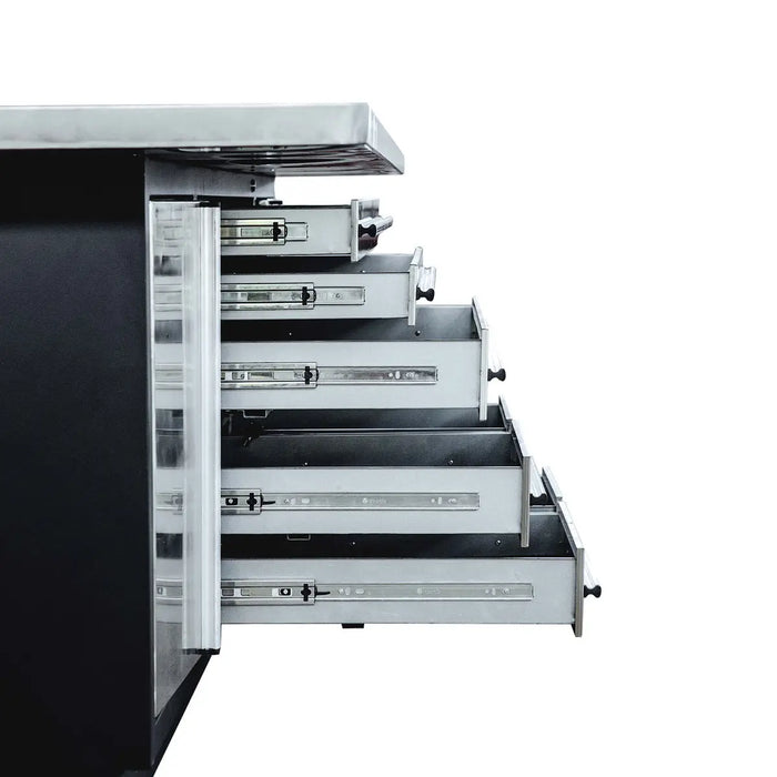 TMG Industrial Pro Series Stainless-Steel Extra-Large 85” x 45” Platform Workbench, 7 Lockable Drawers, 2 Storage Cabinets, All-in-One Welded Frame, TMG-WB708S (Previously TMG-WB85XS)