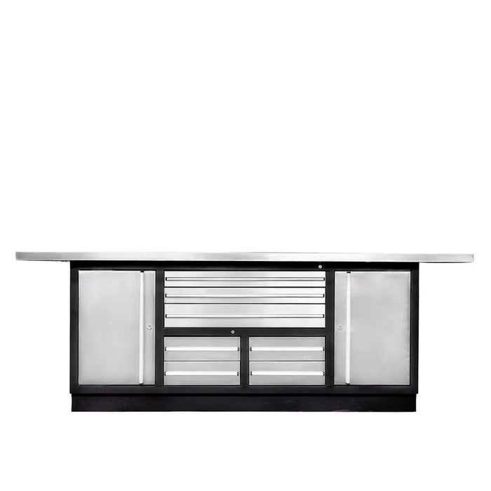 TMG Industrial Pro Series Stainless-Steel Extra-Large 85” x 45” Platform Workbench, 7 Lockable Drawers, 2 Storage Cabinets, All-in-One Welded Frame, TMG-WB708S (Previously TMG-WB85XS)
